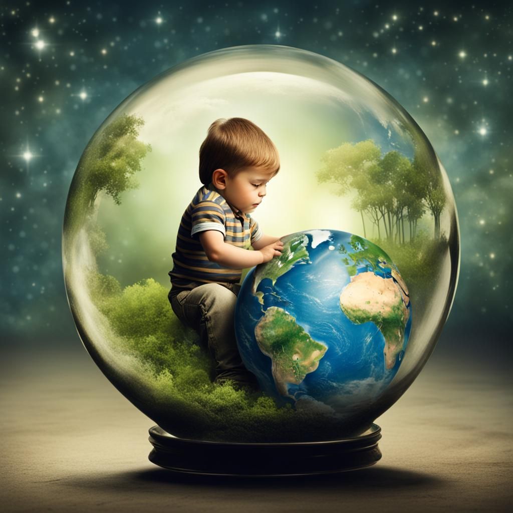 Earth in Glass Ball Held by Child