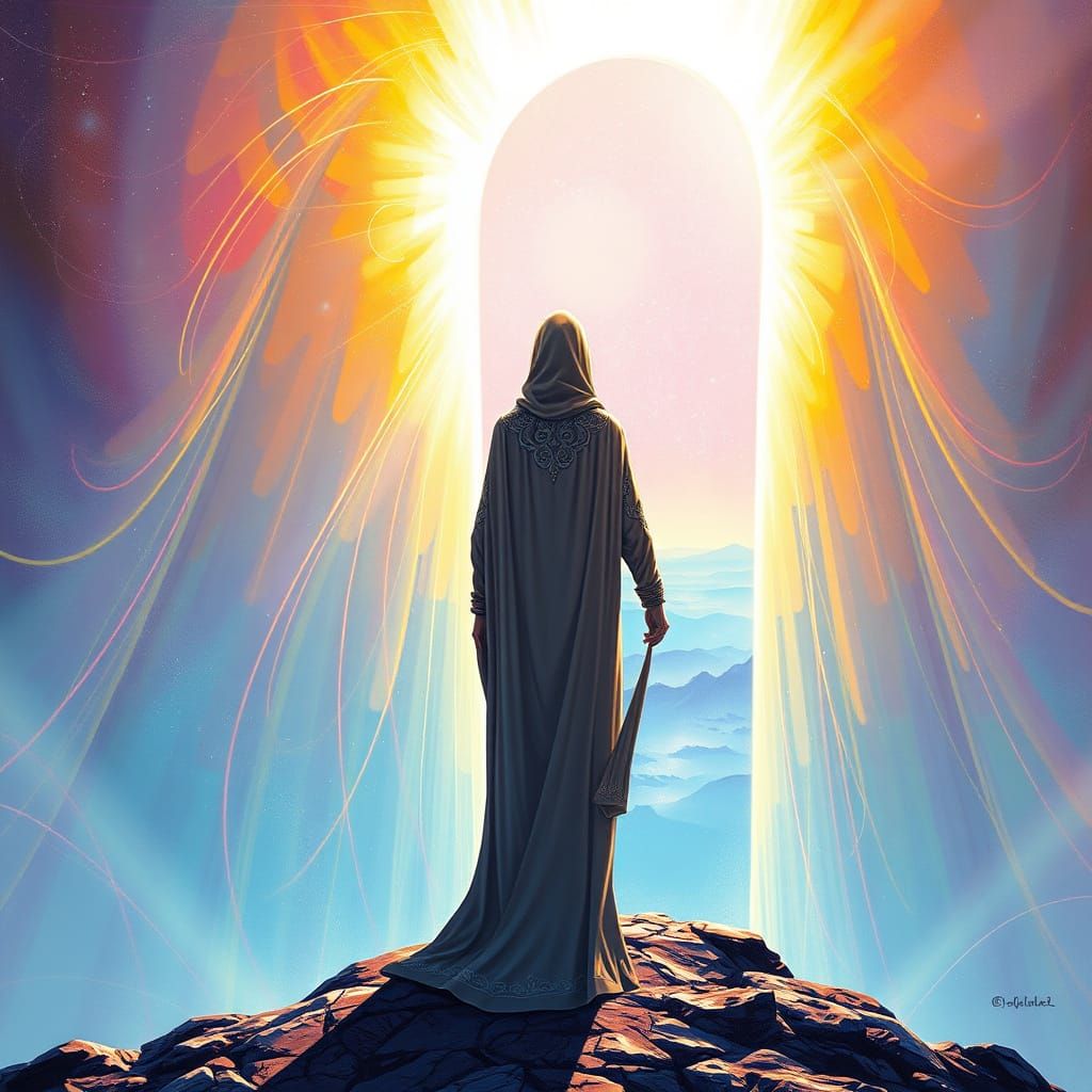 Mystical Portal Guardian in Iridescent Light