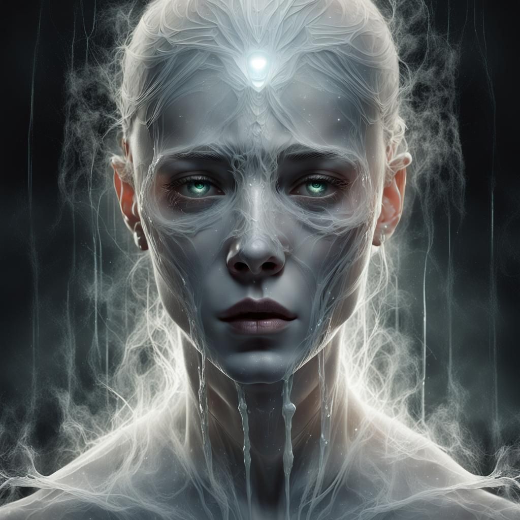 Eerie Fantasy Portrait with Transparent Glass Skin