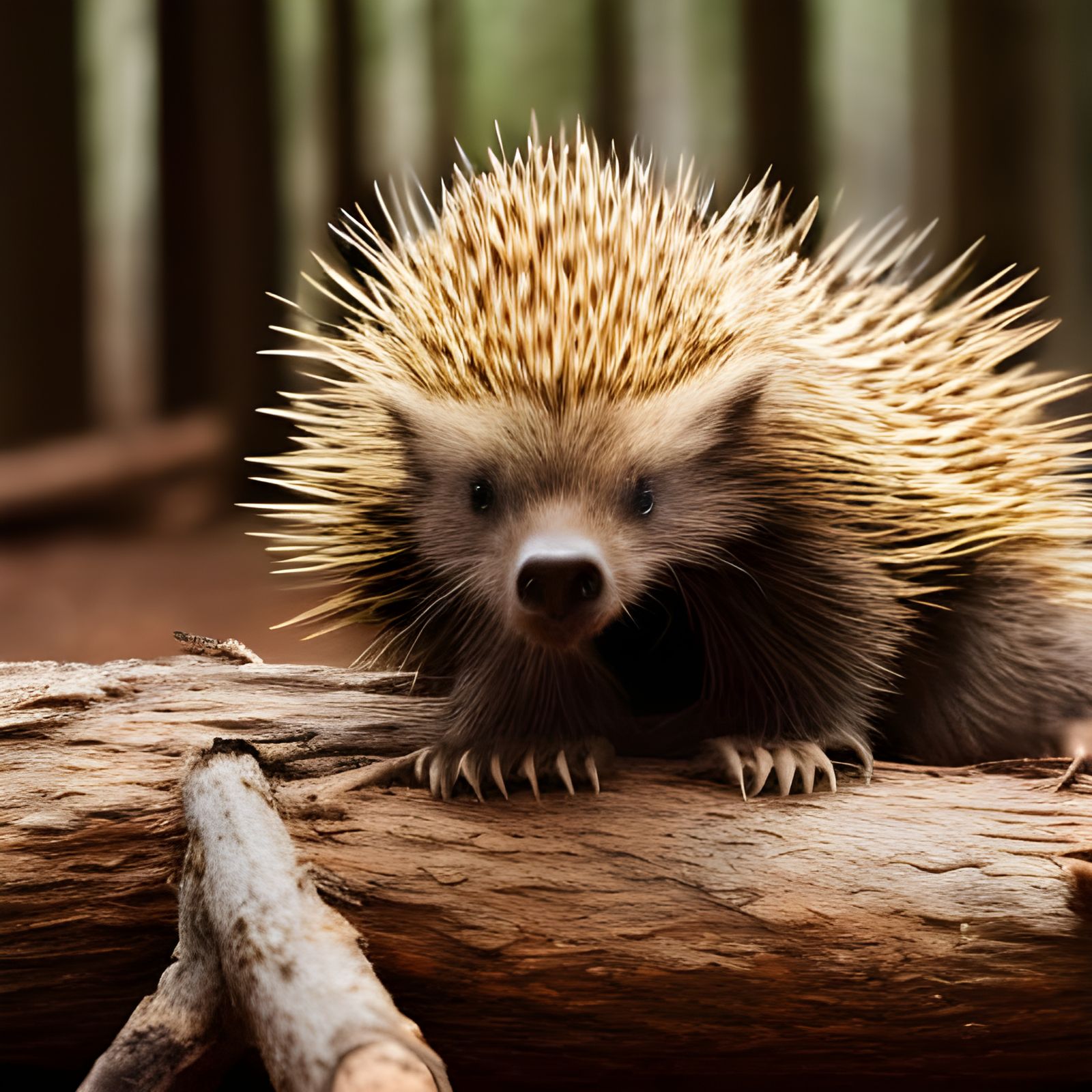 Porcupine Mom and Baby in Forest, Hyper-Realistic