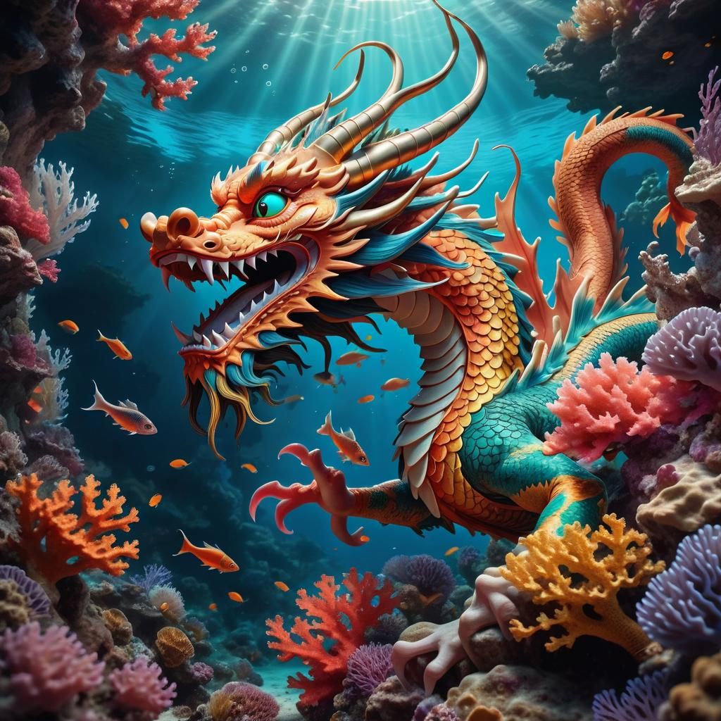 Chinese Dragon diving under the sea