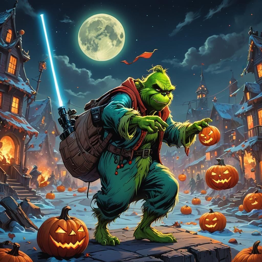 The Grinch as Jedi Knight with Lightsaber