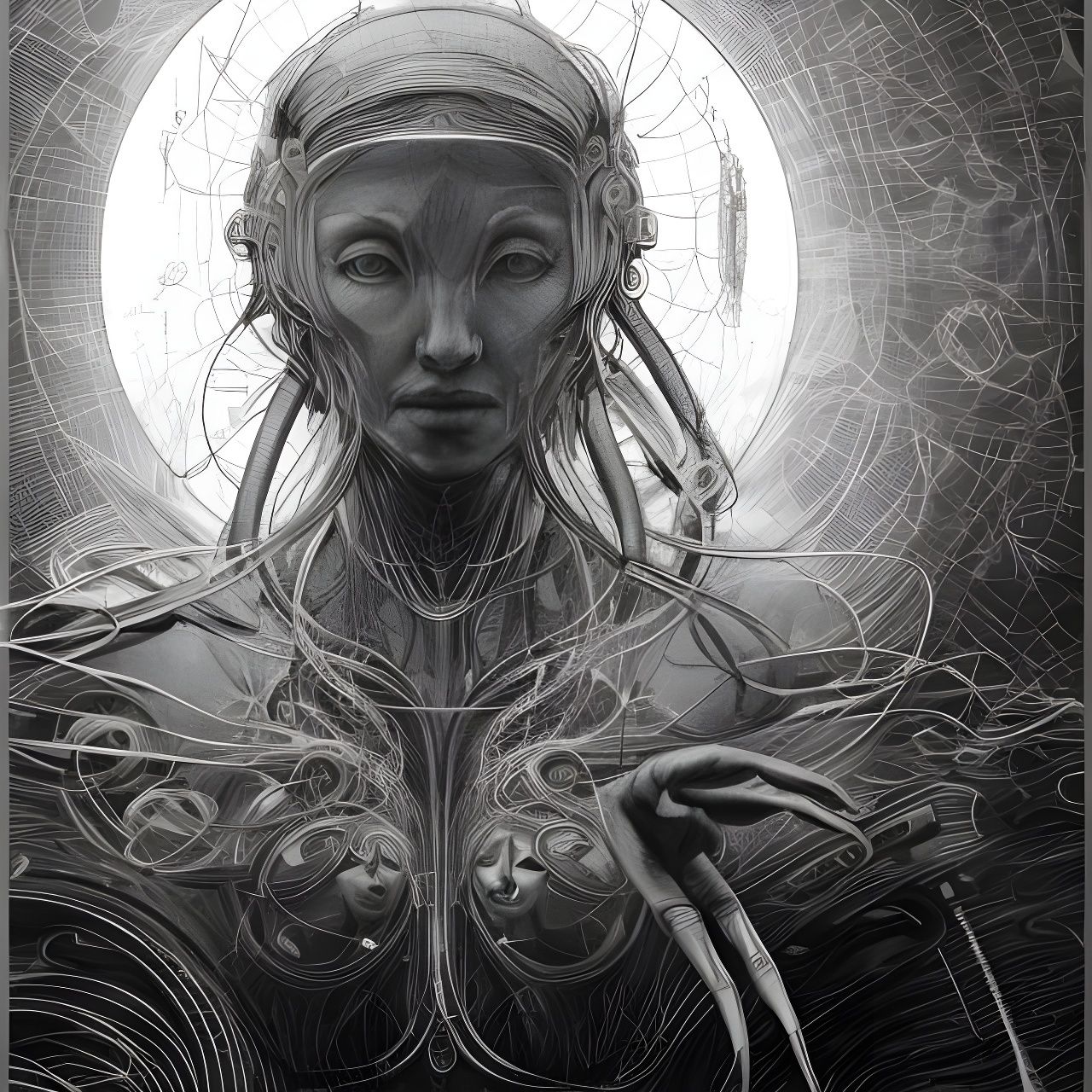 Oracle of Dreamers: Sci-Fi Pencil Sketch