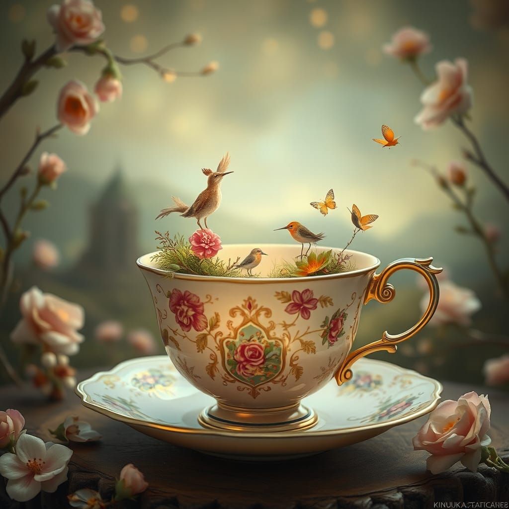 Enchanted Teacup World: A Whimsical Scene