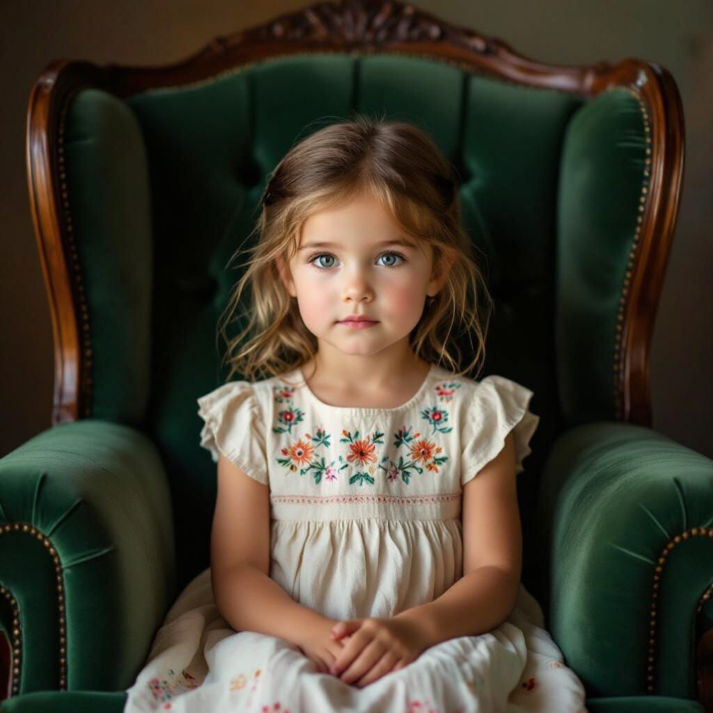 Ukrainian Girl in Vintage Armchair: Photorealistic Portrait