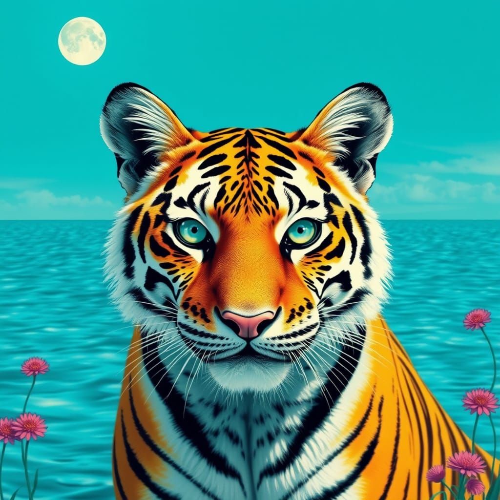 Turquoise Tiger in Modern Illustrative Style