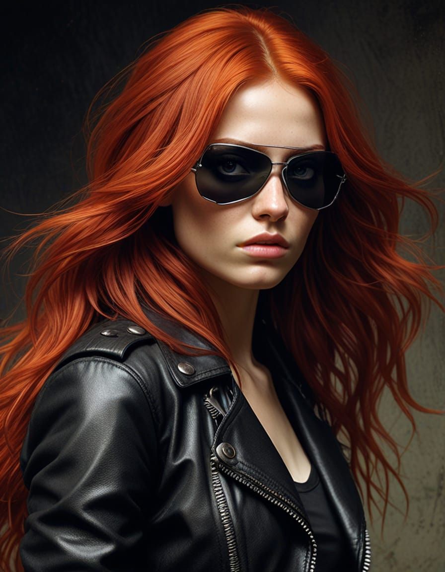 Red-Haired Woman with Eyepatch in Hyperrealistic Style