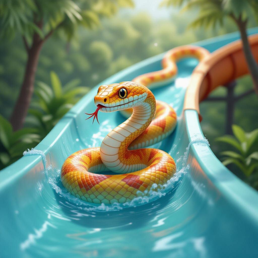 Silly Snake's Waterslide Adventure: Ethereal Fantasy Art