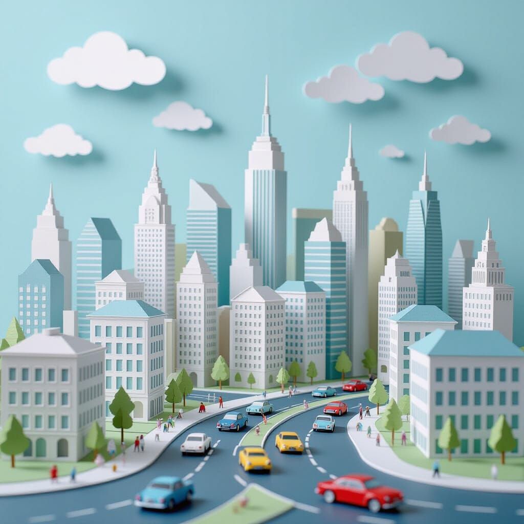 Intricate Paper City Skyline Diorama