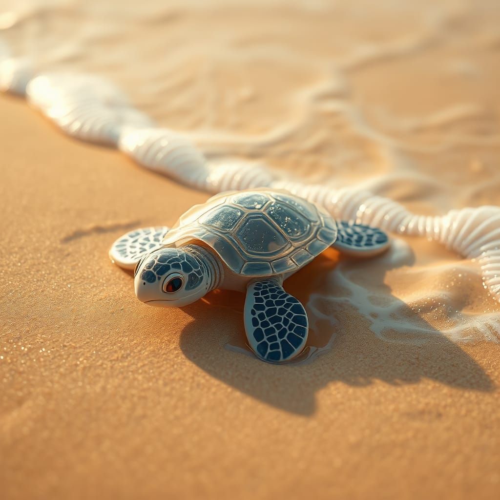 Whimsical Water Turtle on Golden Beach