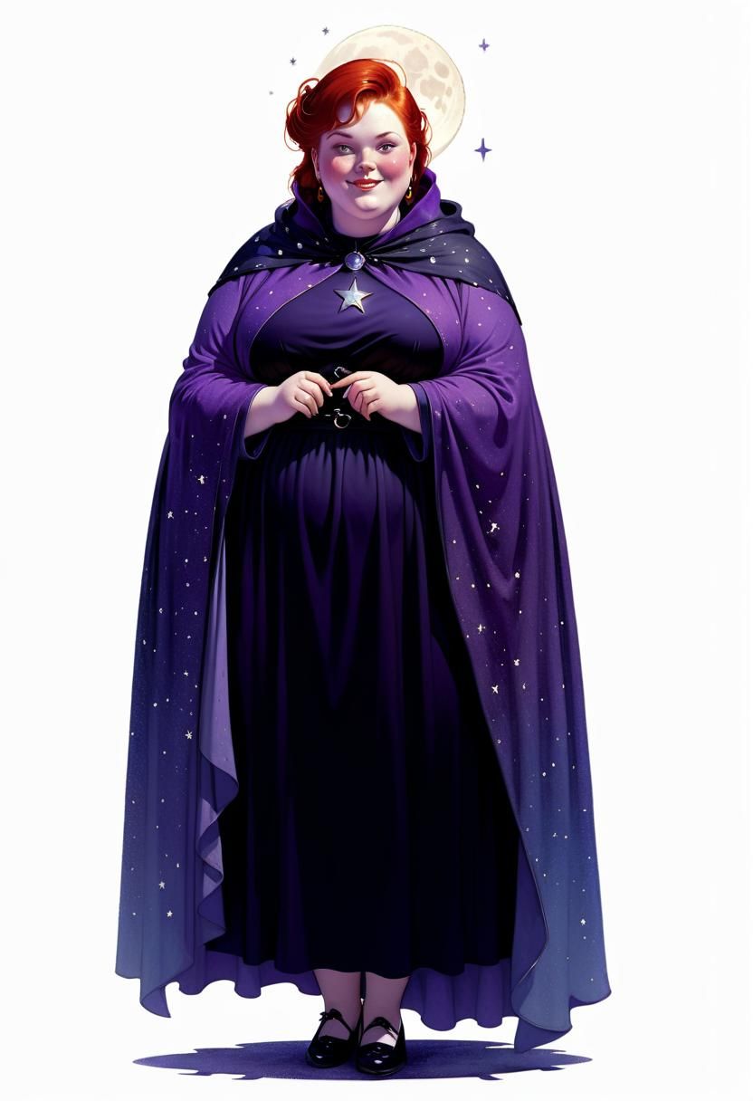 Obese Red-Haired Witch with Starry Cloak