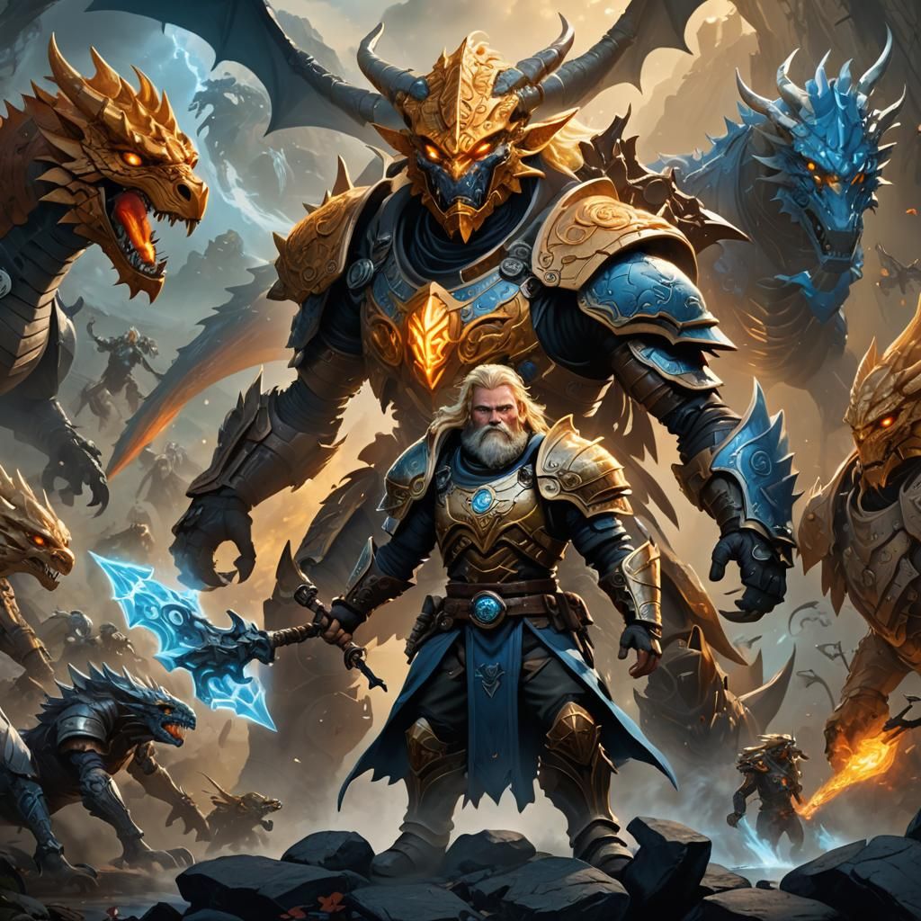 Dwarf Ranger with Bionicle Dragons in Fantasy Art