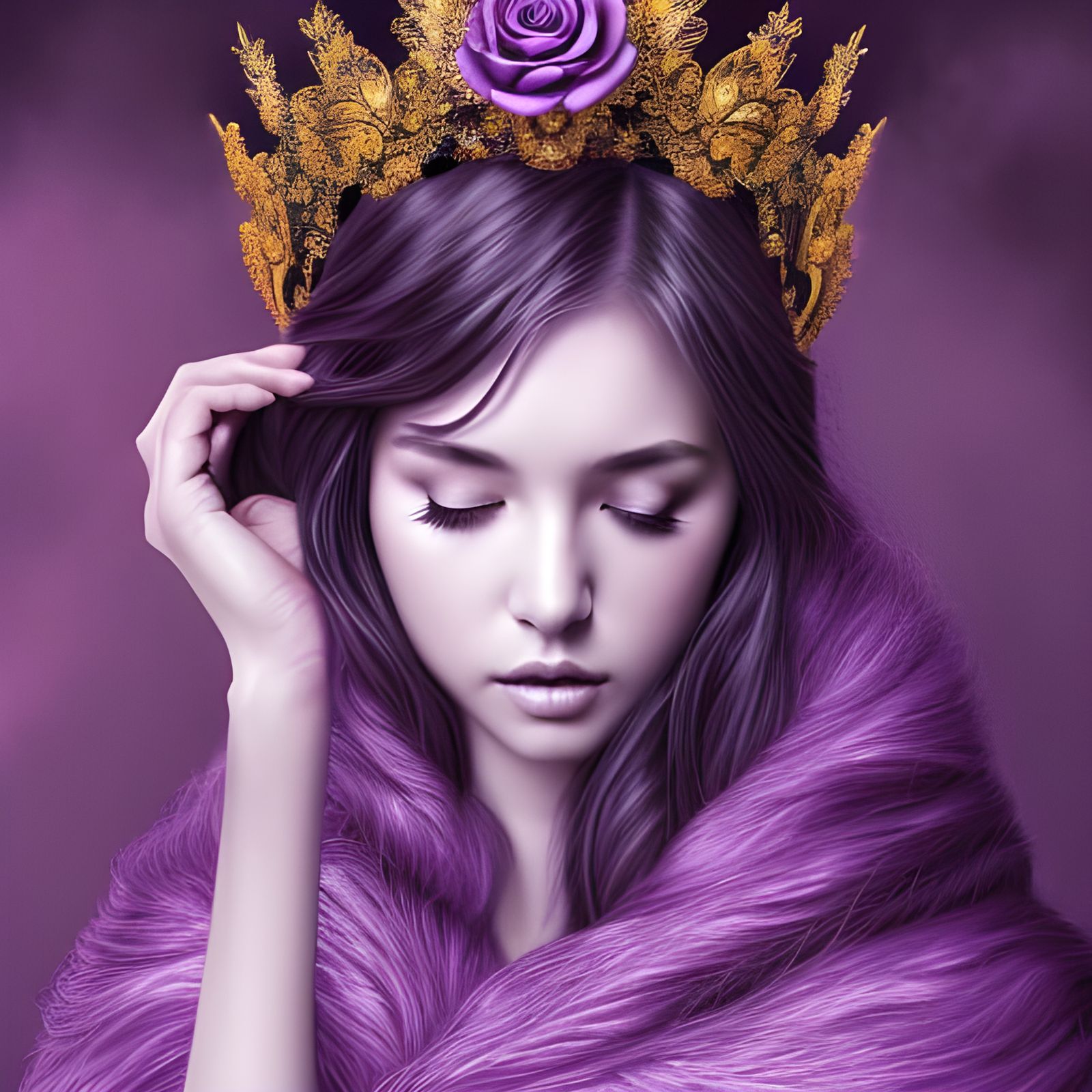 Brunette Goddess in Purple Robe: Art Nouveau Digital Illustr...