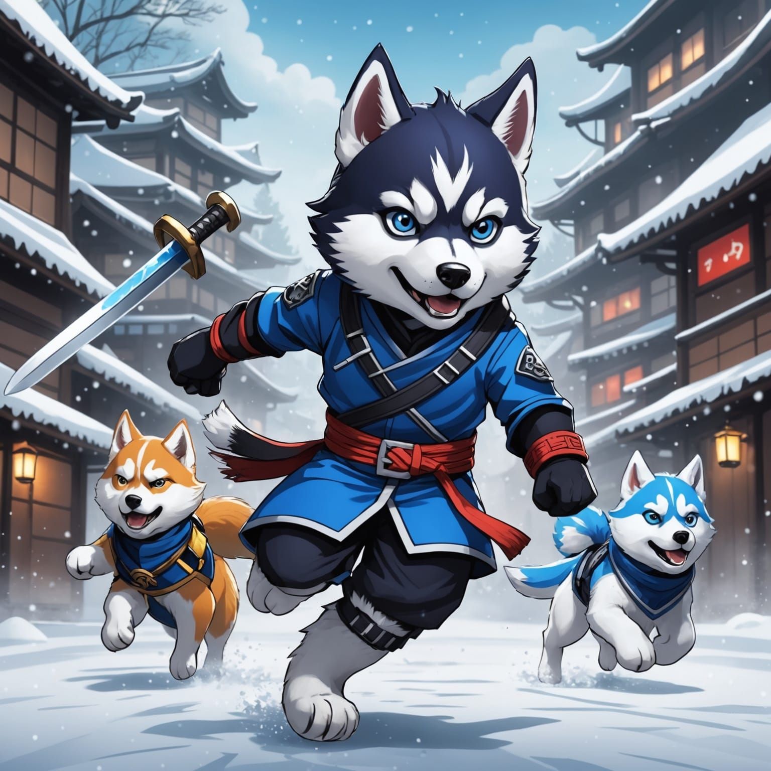 Icy Ninja Husky in Anime Style