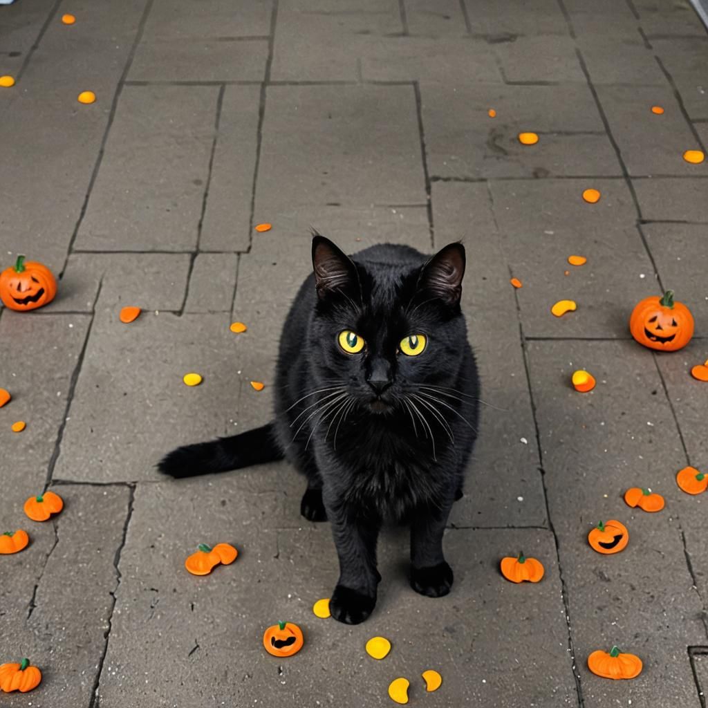 Halloween Cat in Haunted House