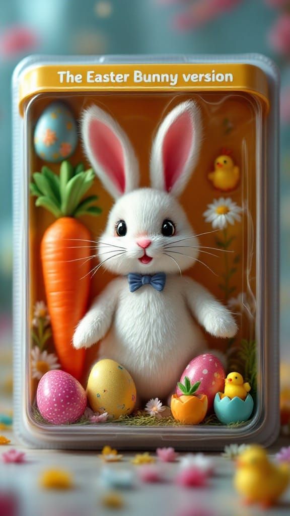 Hyperrealistic Easter Bunny Toy in Blister Pack with Eggs an...