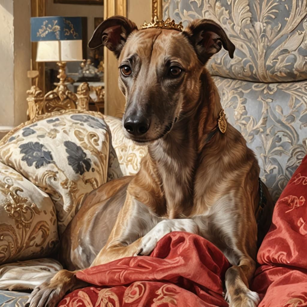 Greyhound Queen: A Majestic Canine Oil Painting