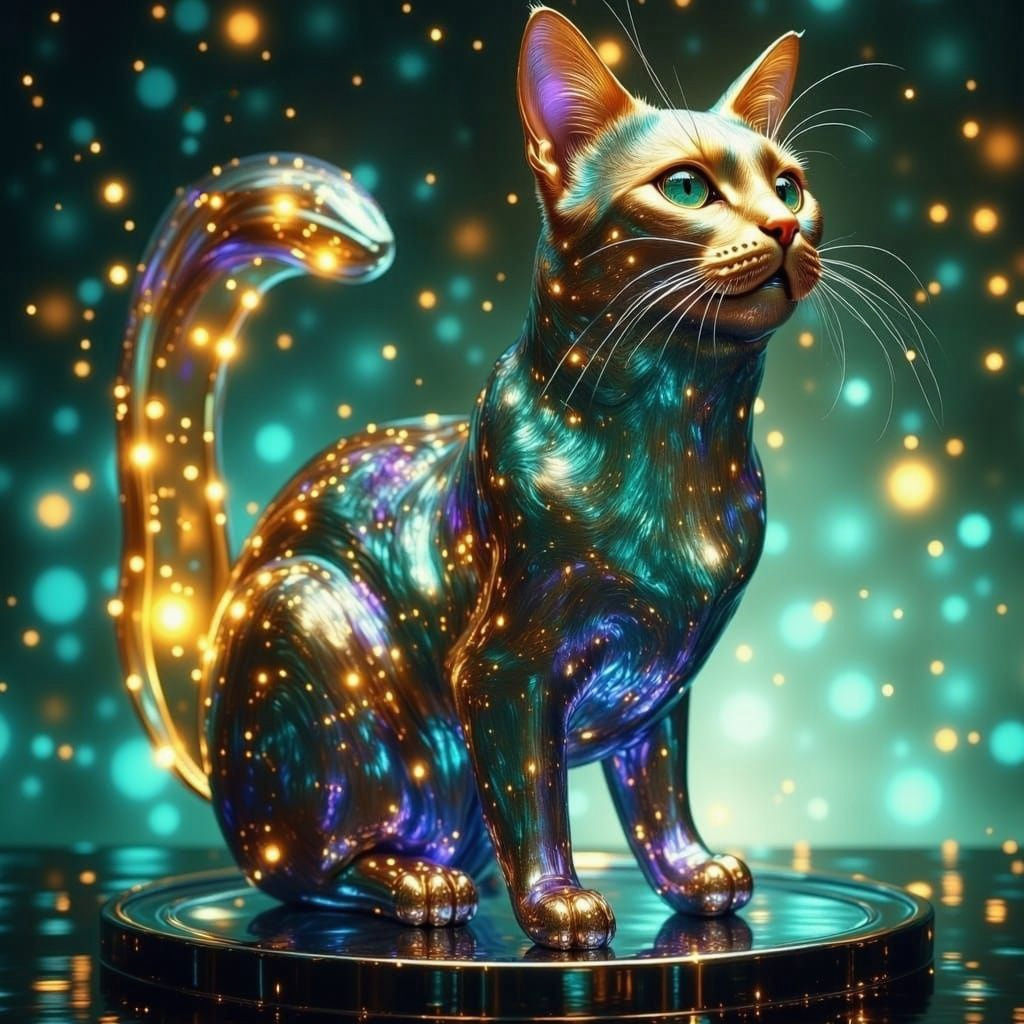 Illuminated Glass Cat in Borderland Fantasycore Style