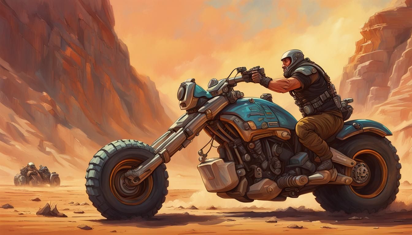 Sci-Fi Dwarf Motorcycle Race on Desert World