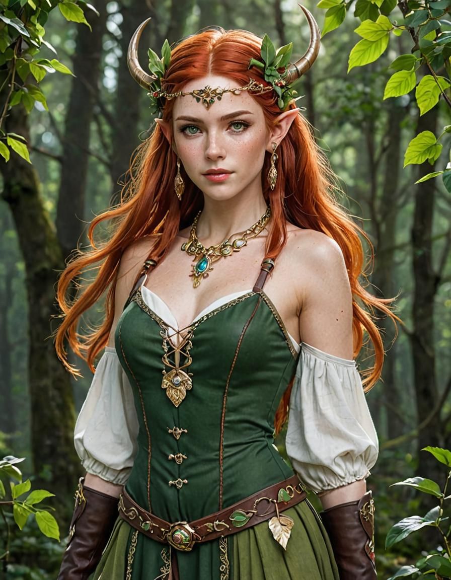 Elven Druid Archer Portrait with Red Hair