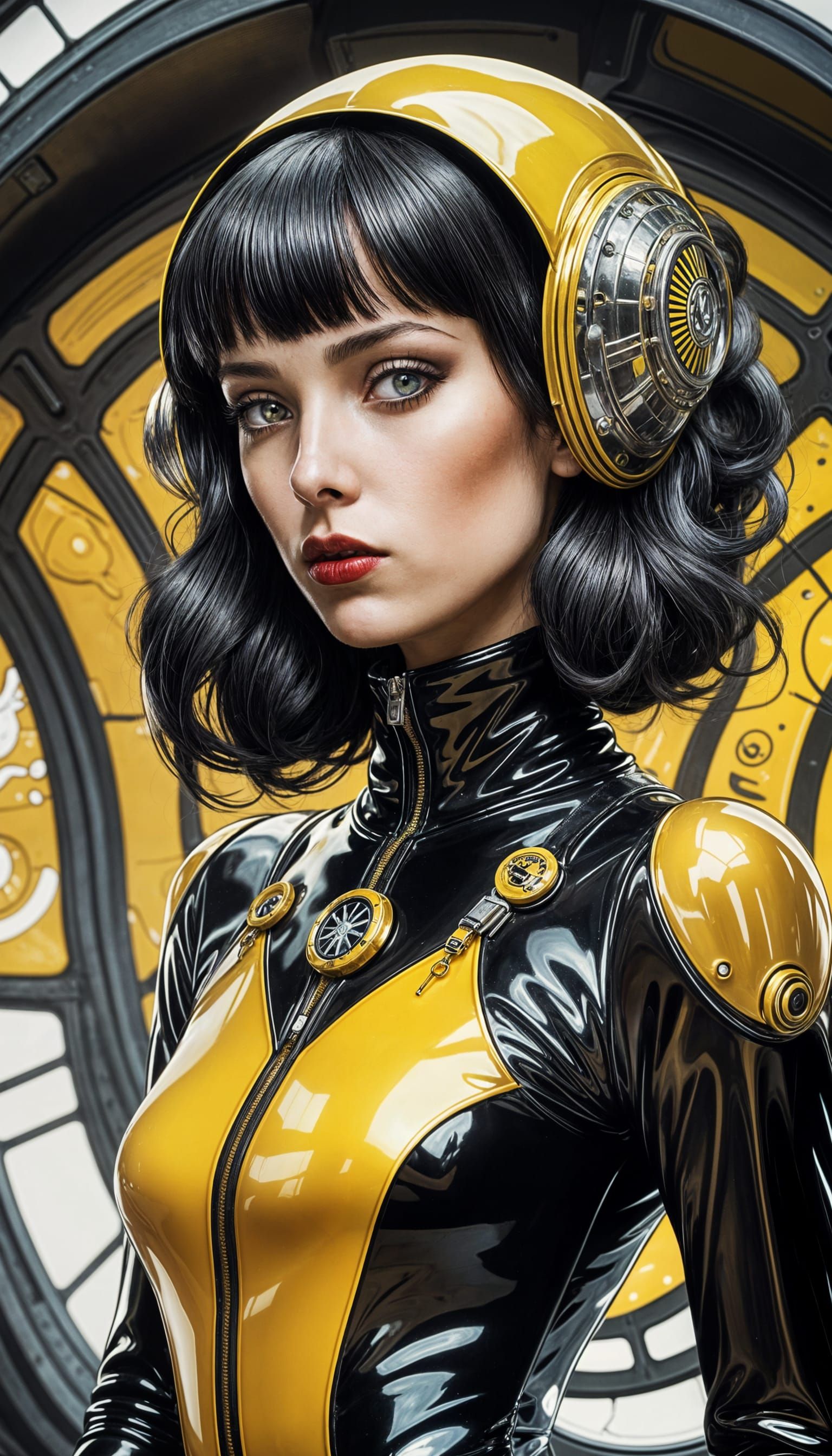 Spaceport Woman in Alphonse Mucha Style