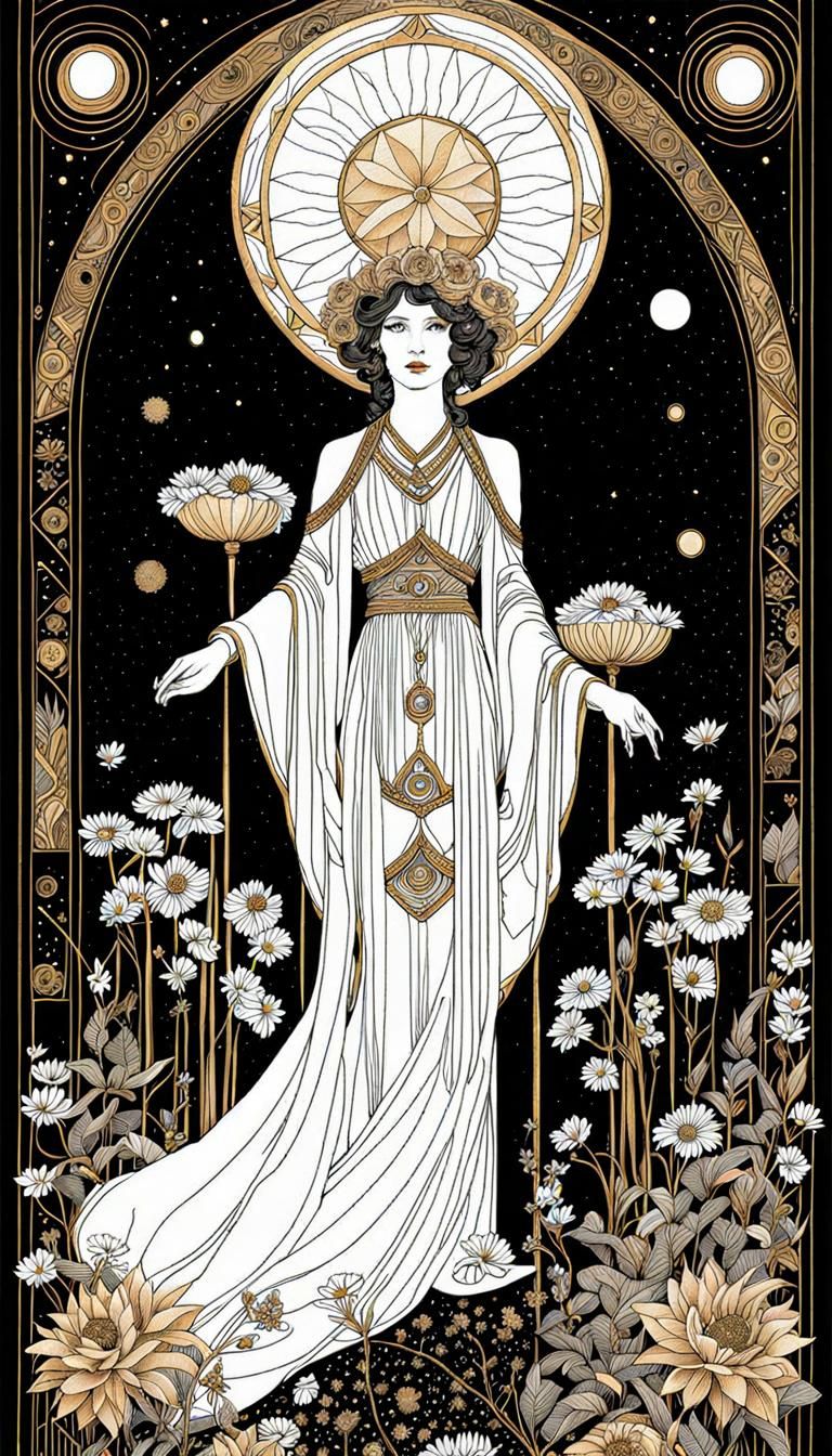 Botanical Magic: Detailed Line Art with Gold Accents