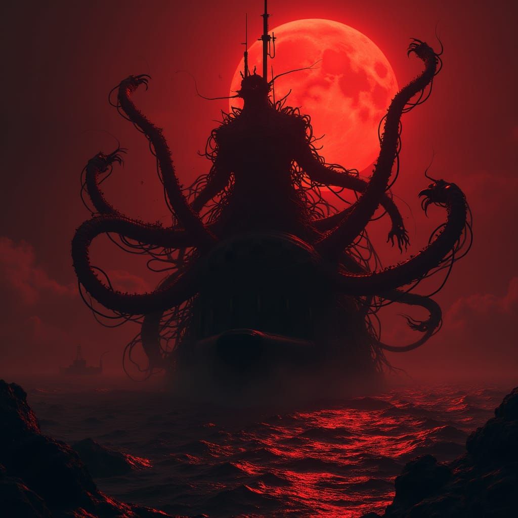 Biomechanical Horror Emerges from the Abyss in Dark, Red Moo...