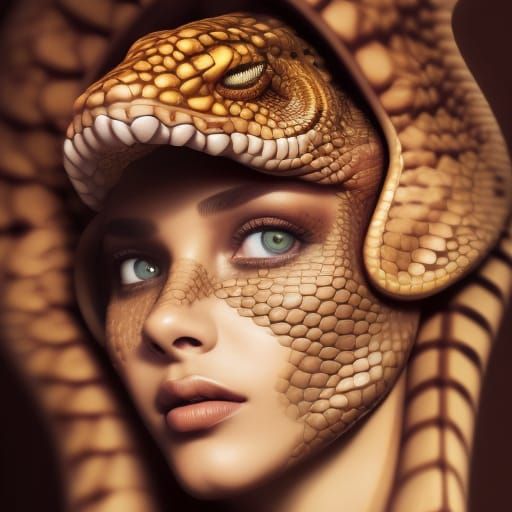 Ornate Reptile Girl Portrait in 3D