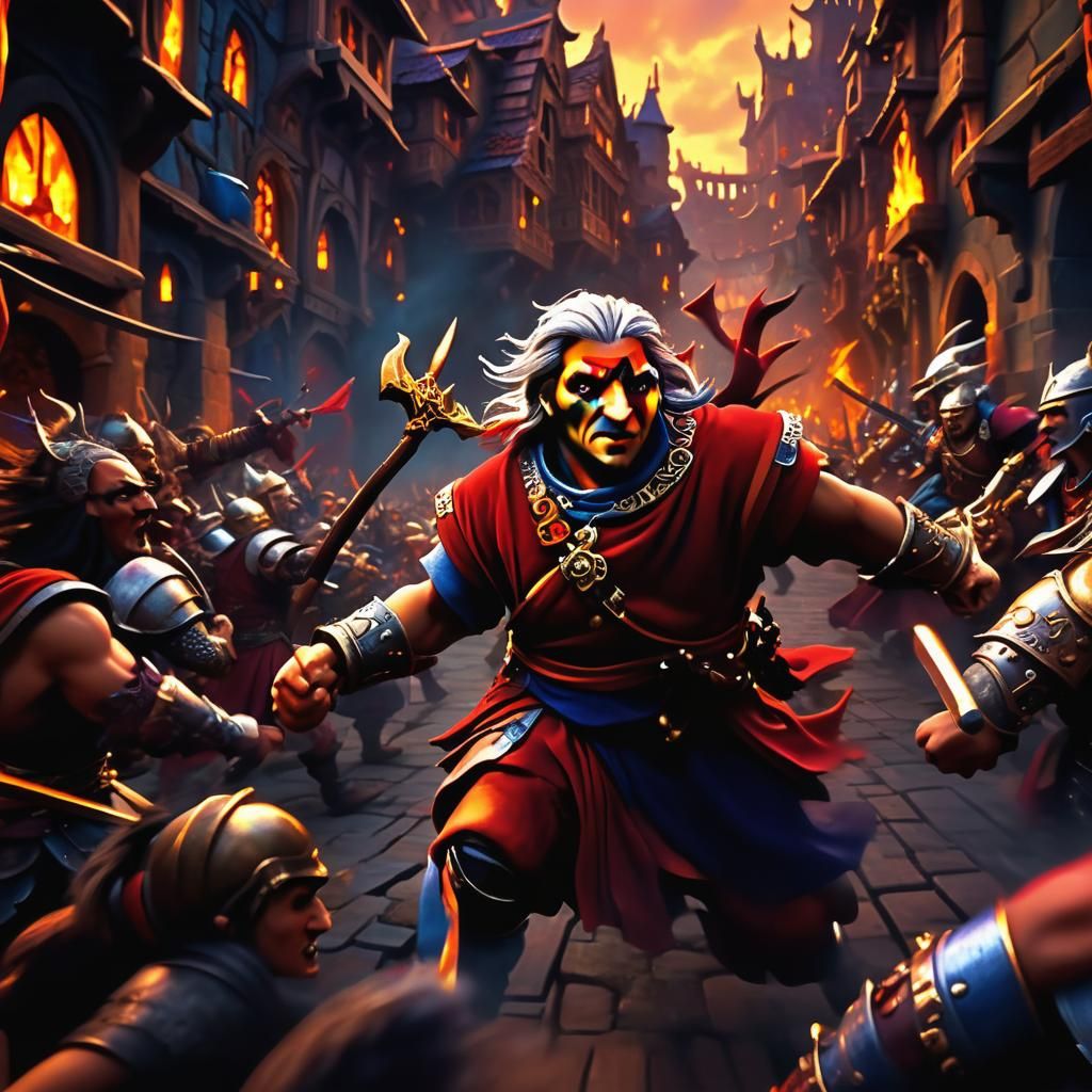 Epic Fantasy Battle Scene in Vibrant Colors