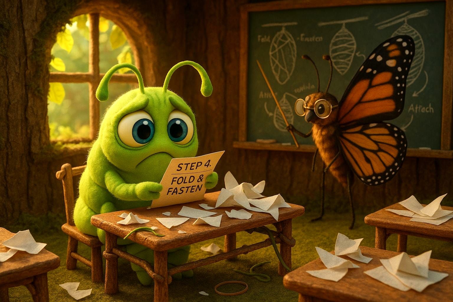 Caterpillar's Cocoon Conundrum in Animated 3D