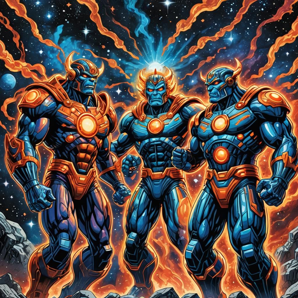 Celestial Titans Clash in Cosmic Comic Art