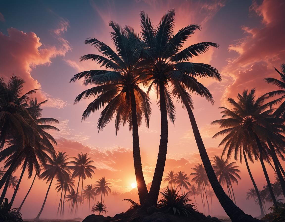Fantasy Palm Tree at Sunrise in Digital Matte Painting