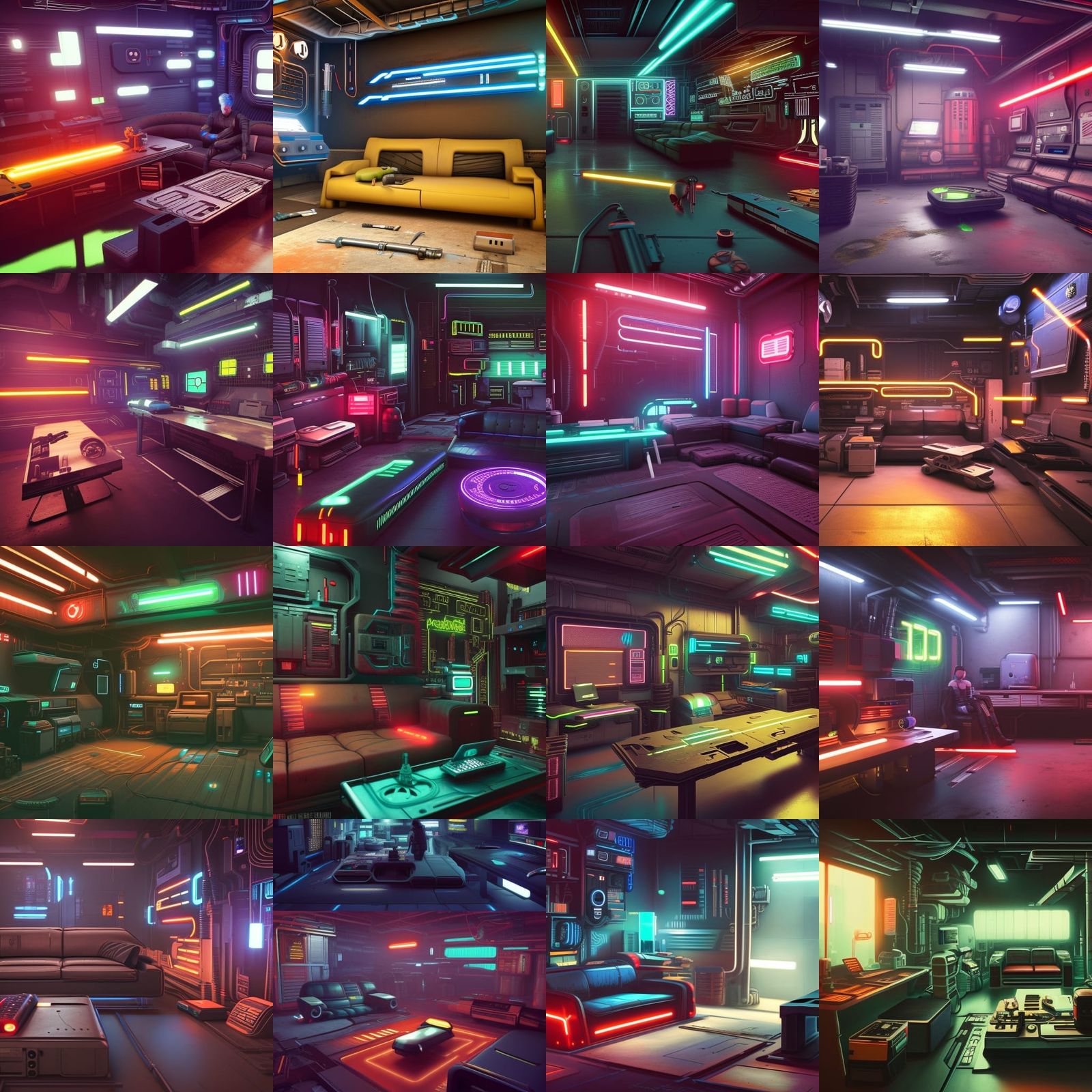 Cyberpunk Garage Hangout with Neon Accents