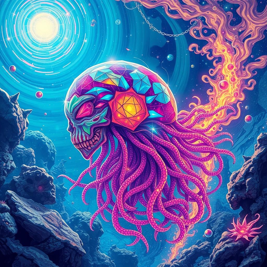 Ethereal Mycelium Being in Underwater Cosmos