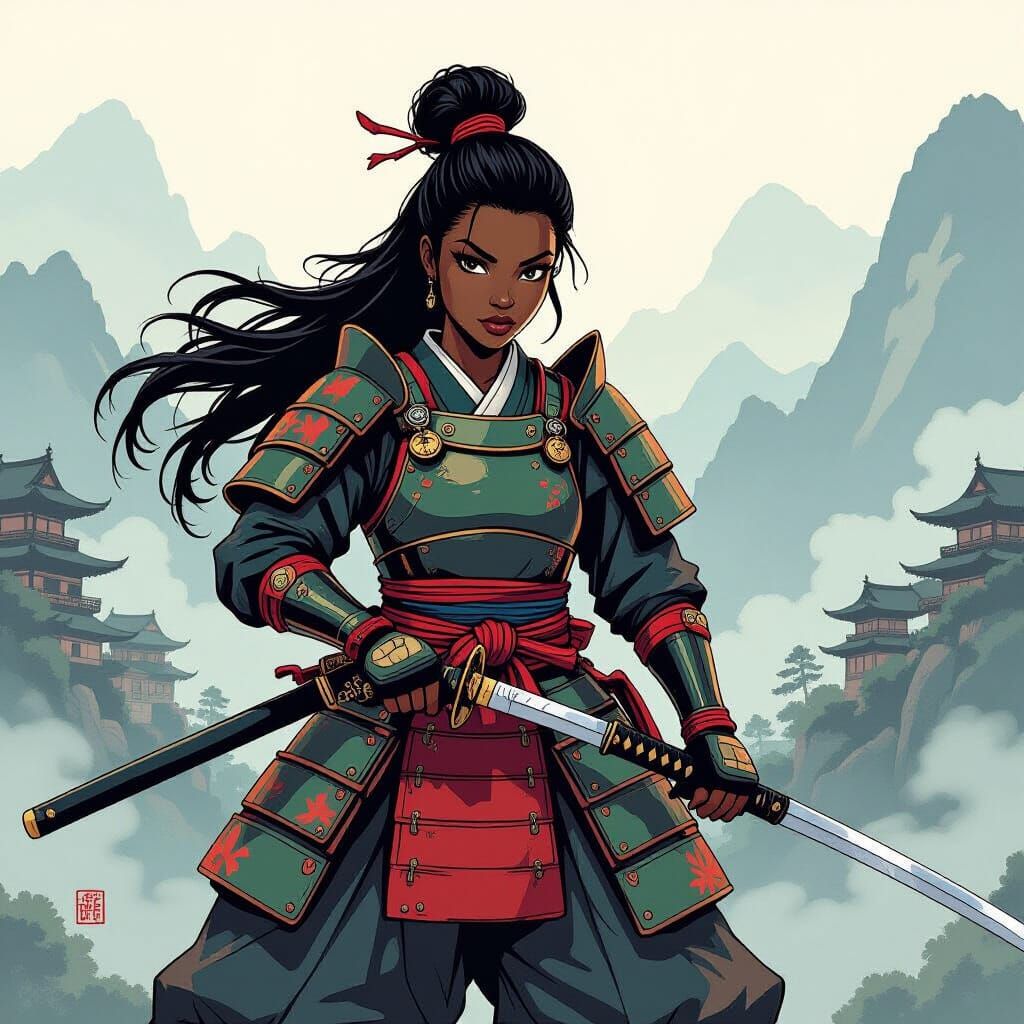 Anime Samurai Woman in Ancient Japan
