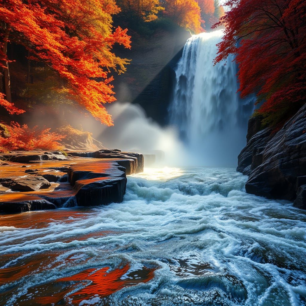 Autumn Waterfall in Vibrant Forest