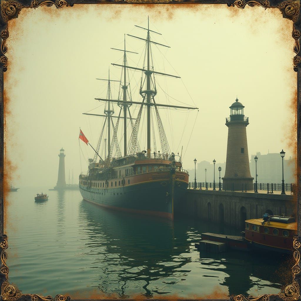 Majestic Steampunk Seaplane Tender in Vintage Harbor