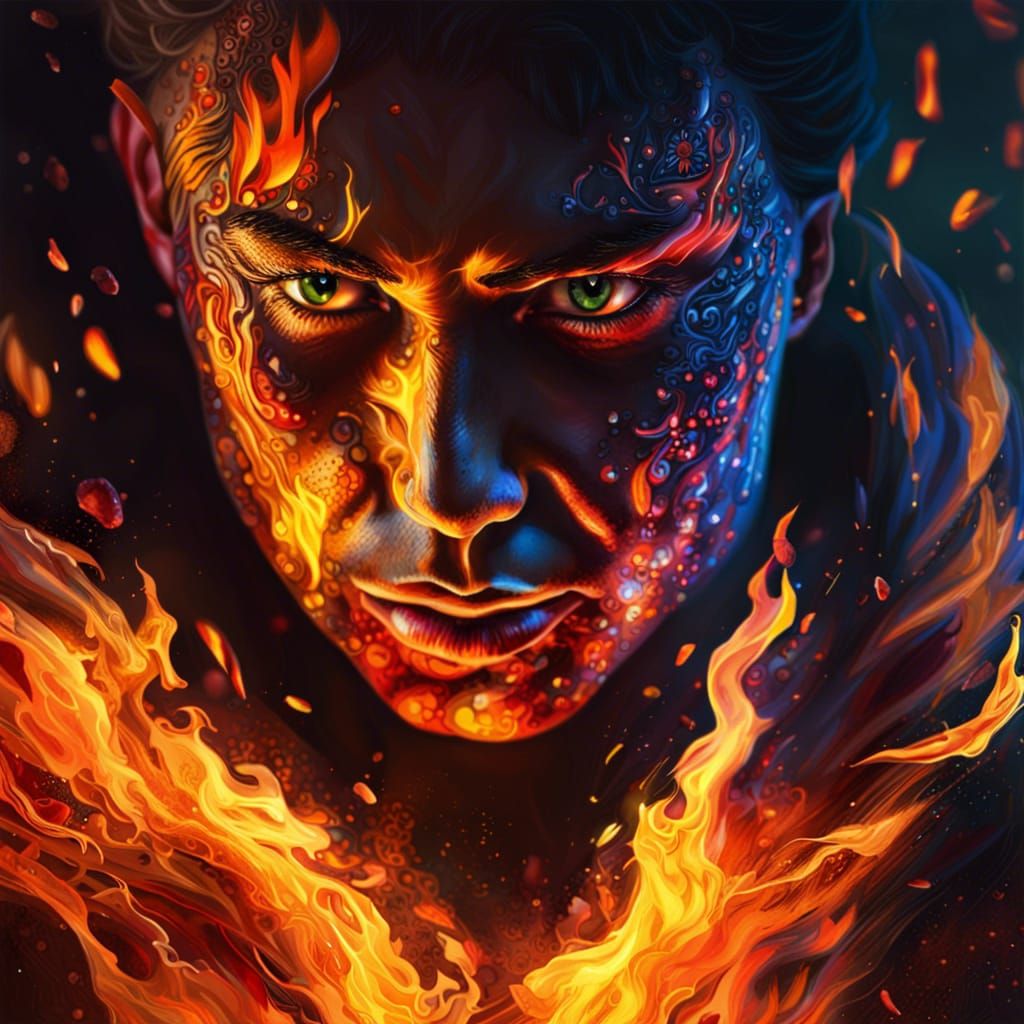 Hyperrealistic Fire Concept Art with Color Depth