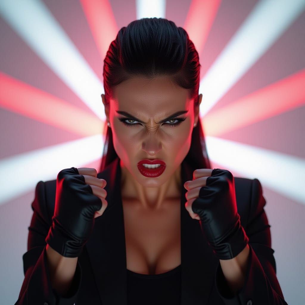 Furious Woman in Red Light: A Stylized HDR Portrait