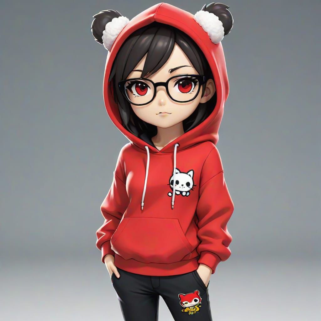 Mysterious Youth in Red Hoodie and Glasses