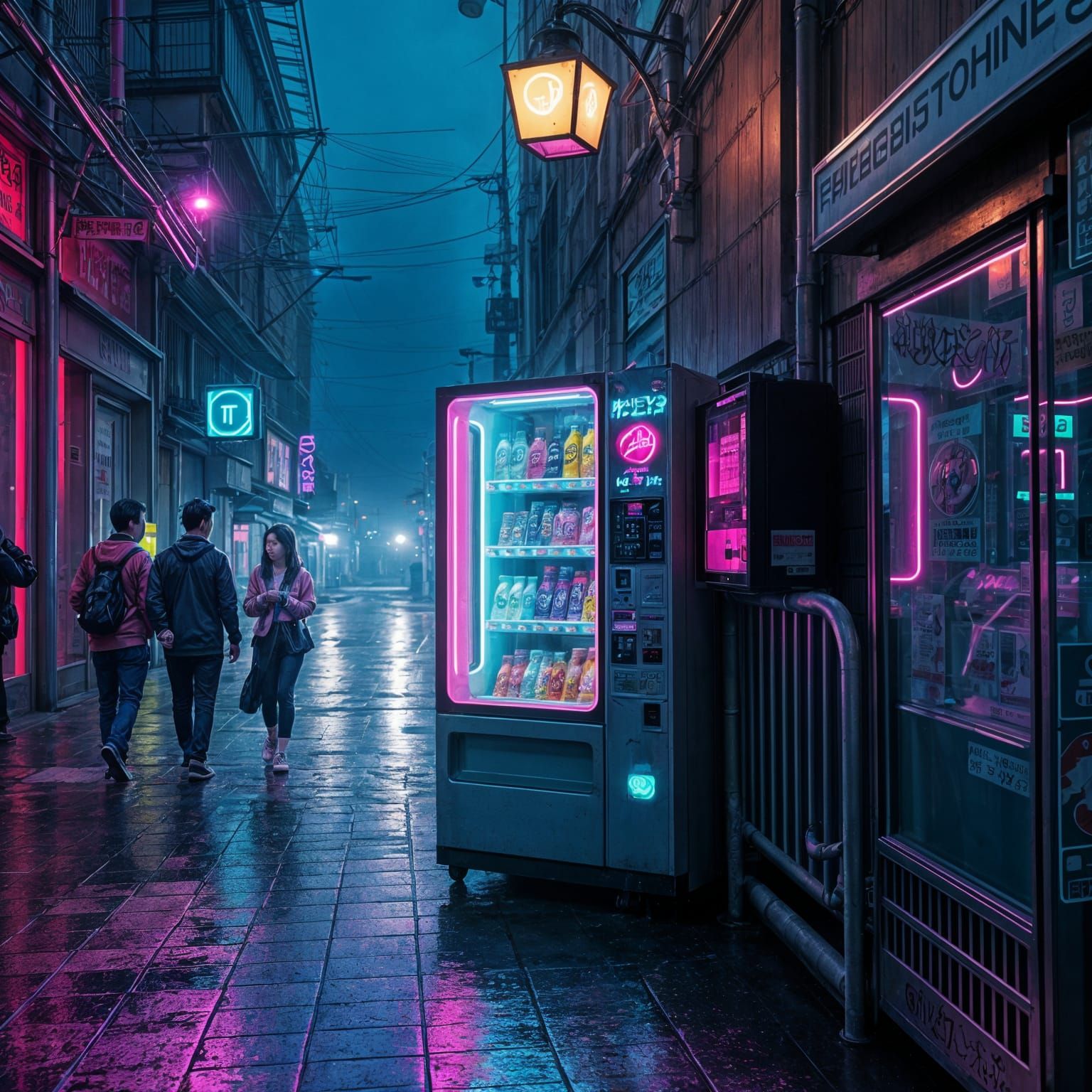 Tokyo Backstreet Vending Machine in Synthwave Style