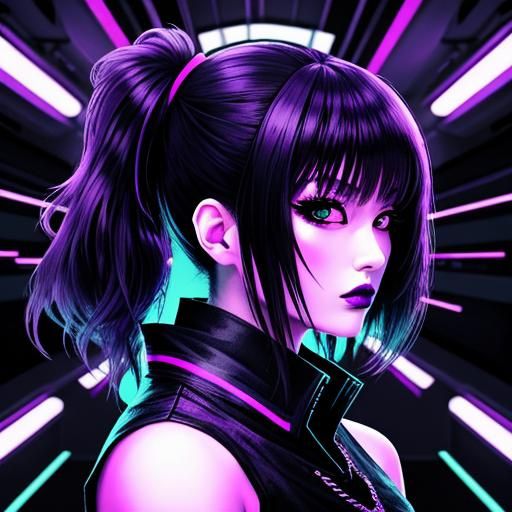 Japanese Goth Girl in Synthwave Neon Retro Style
