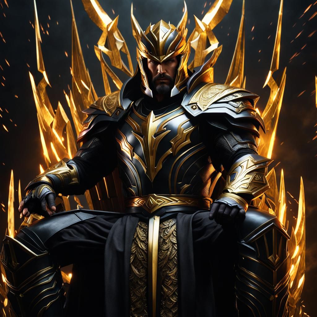 Thunder God on Throne with Dragon, Detailed Digital Art