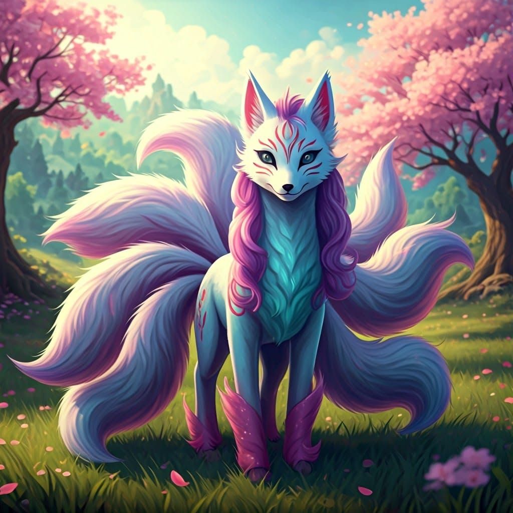 Whimsical Fantasy Kitsune in Pastel Hues