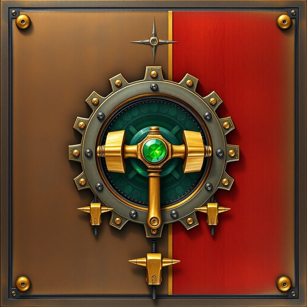 Flag with Cog and Hammer in Industrial Dystopian Style