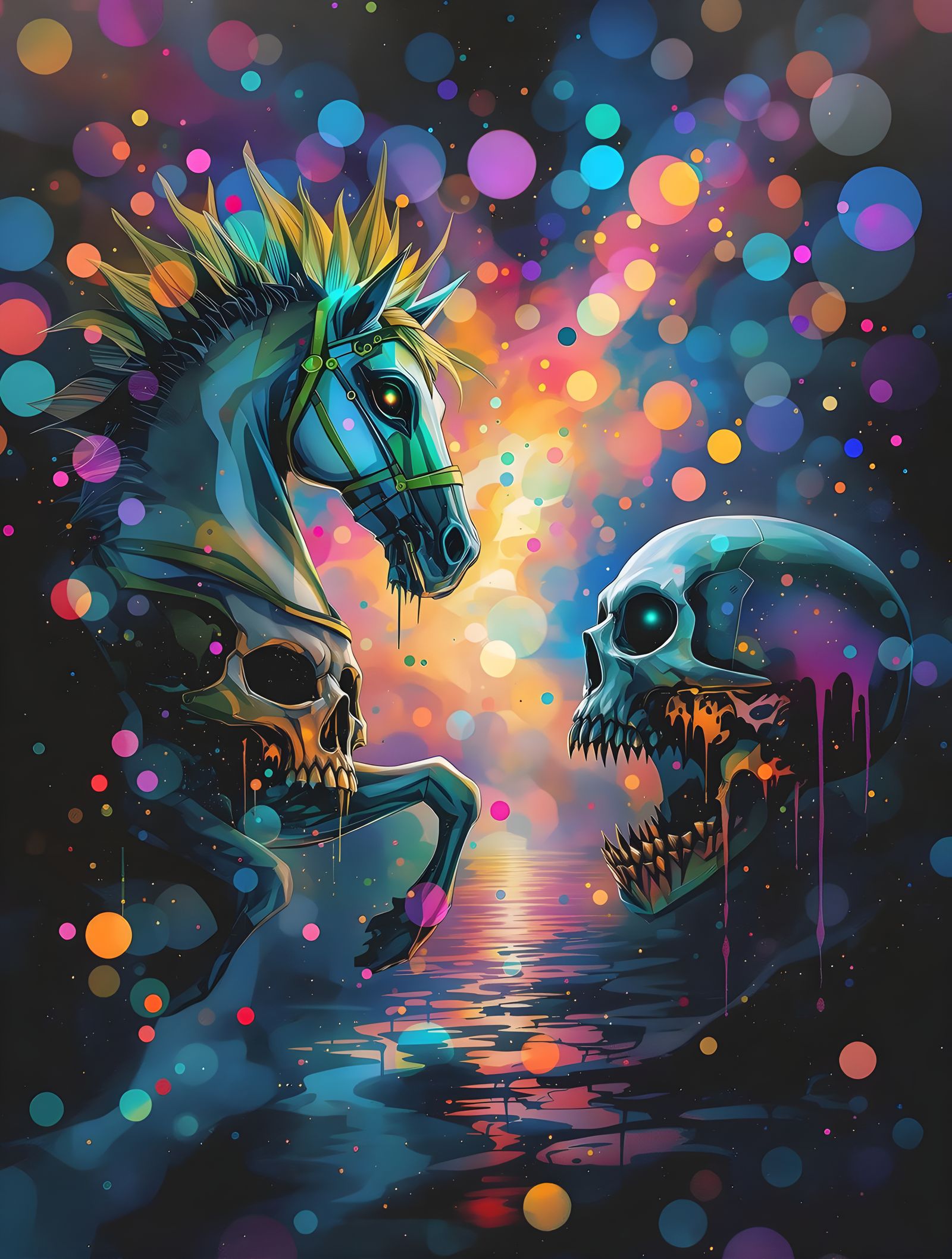 Iridescent Horror Carousel: A Gothic Collage