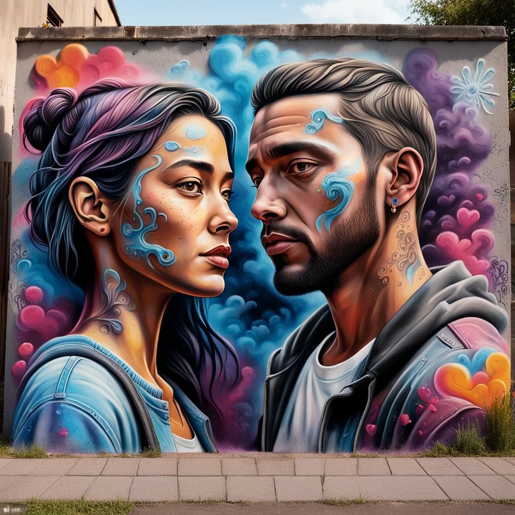Graffiti Couple Portrait in Smokey Street Art