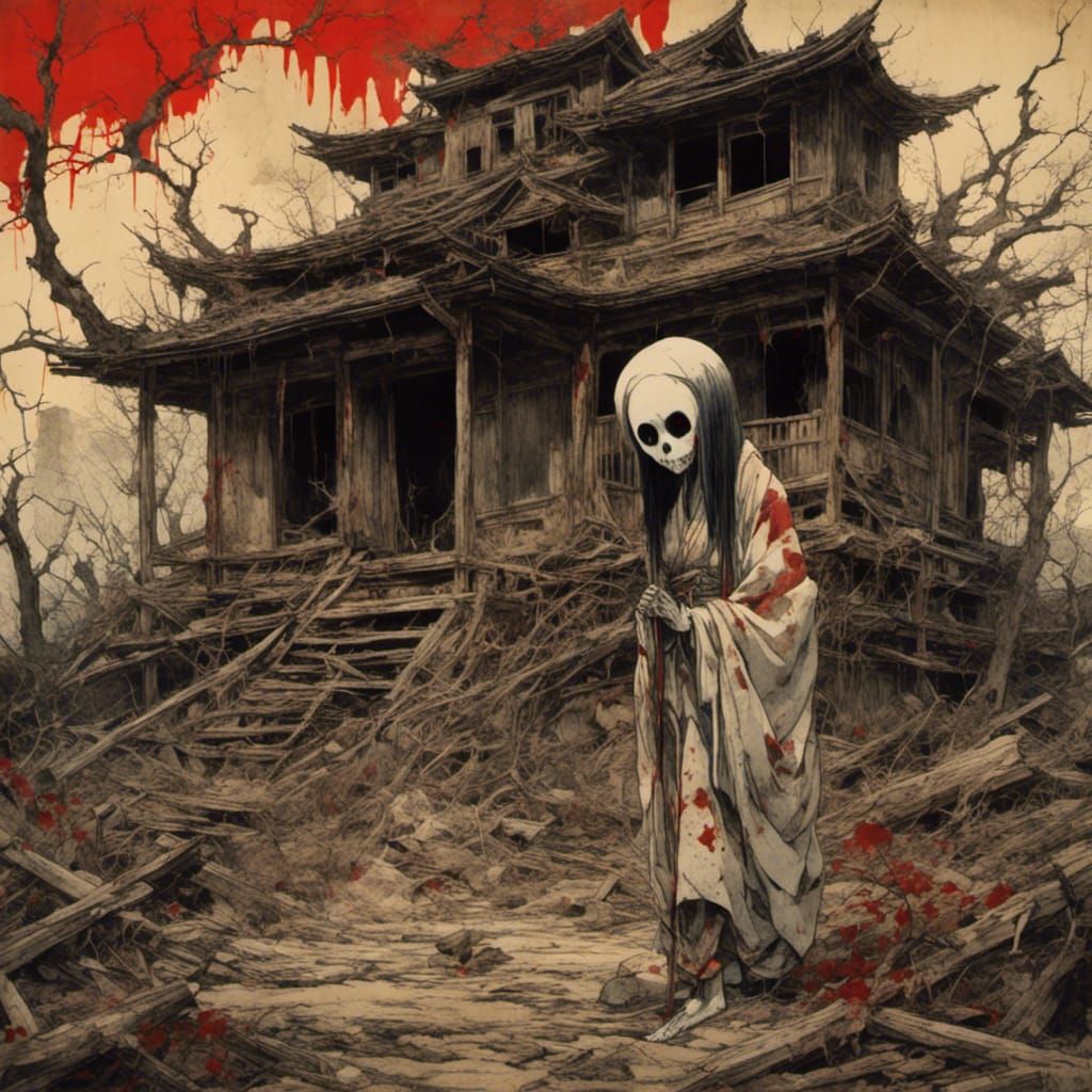 Yokai Doll in Ruins: Ukiyo-e Horror