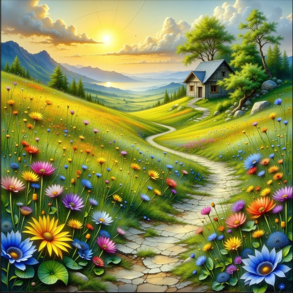 Serene Nature Landscape with Metallic Textures