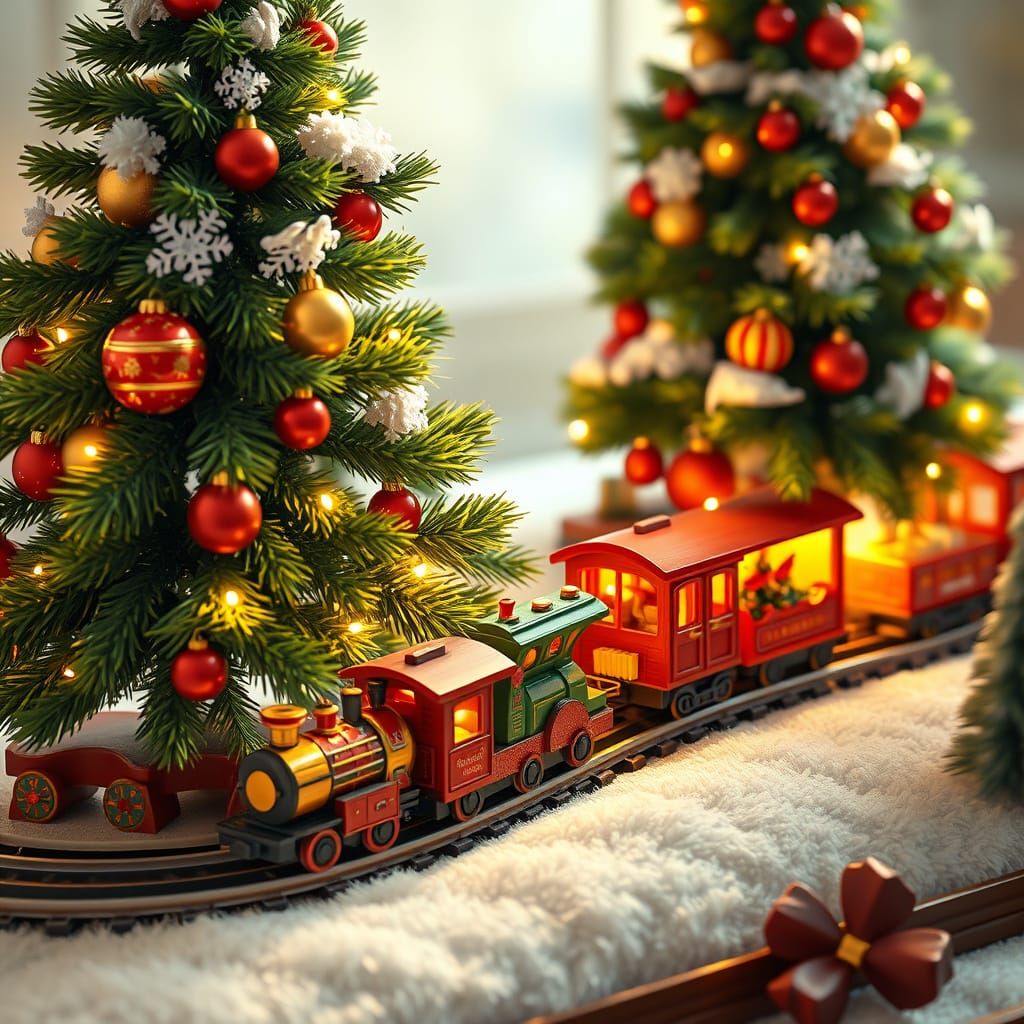 Vintage Christmas Train Chugs Around a Cozy Tree in Warm, Wh...
